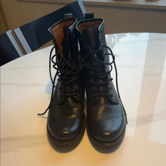 Frye Veronica Flex Combat Black Leather Boots - Picture 2 of 7